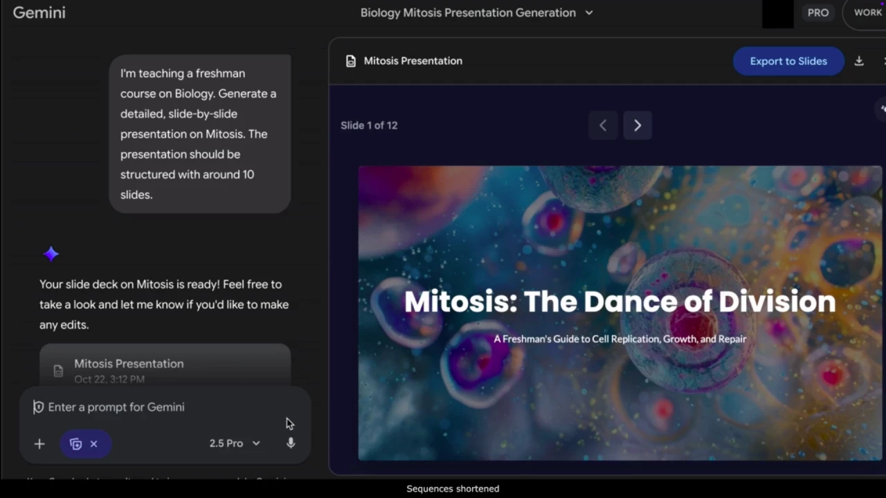 Google Gemini Slide Presentation via prompt