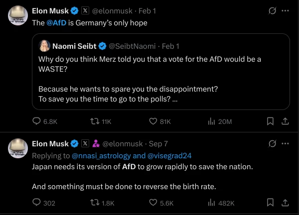 Elon Musk supporting the far-right
