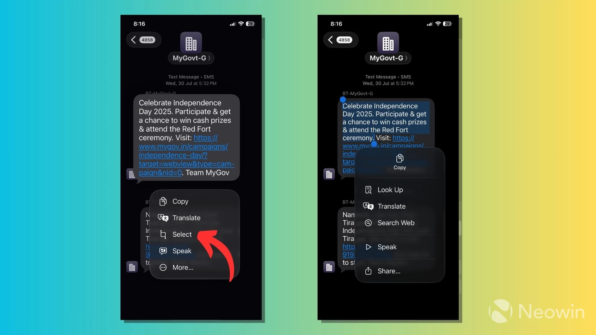 iOS 26 Select parts of a message