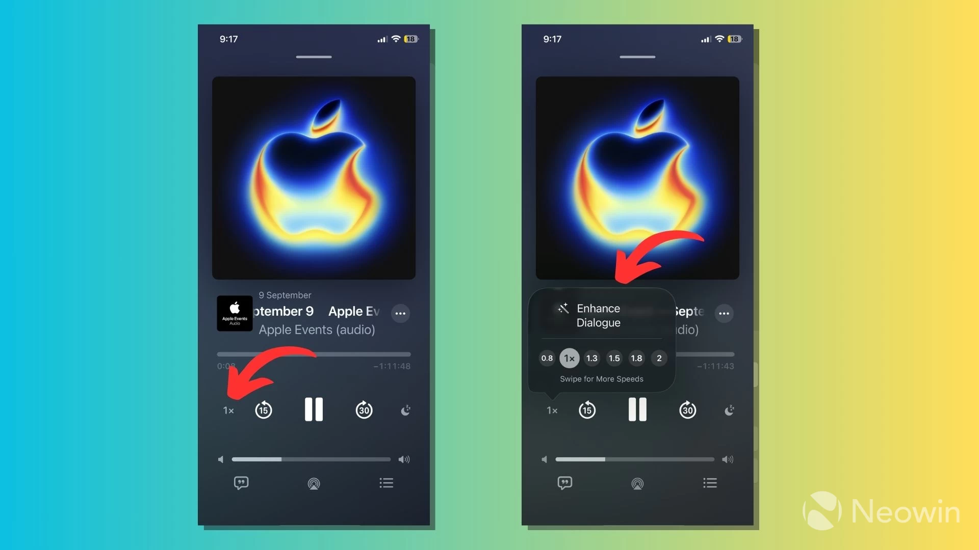 iOS 26 Enhance Dialogue Podcasts app