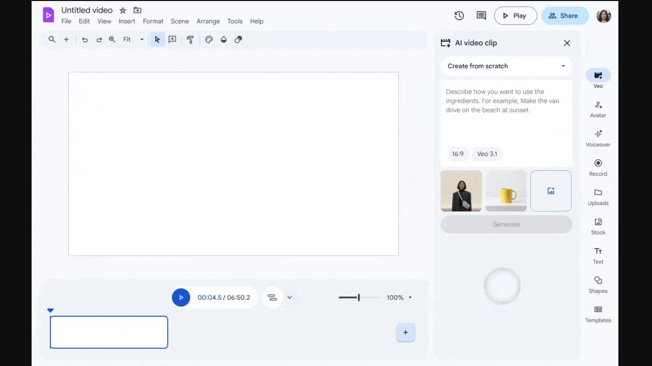 Google Vids Ingredients to Video