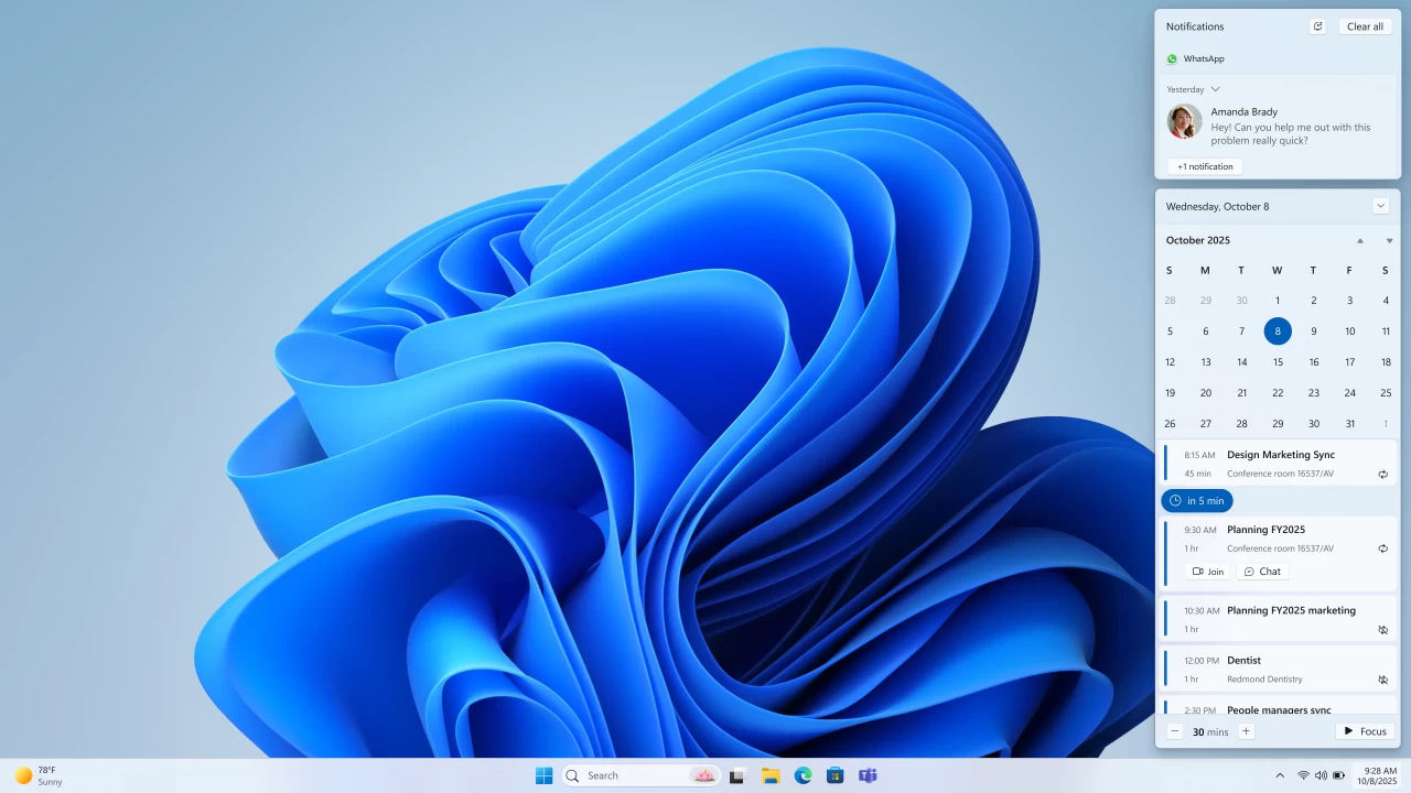 Agenda View in Windows 11s Calendar Flyout