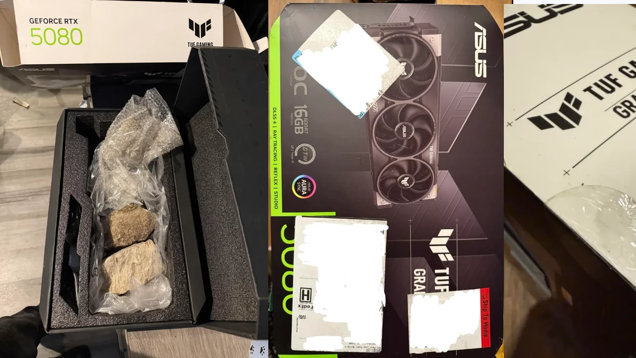 Photos from a Redditor about receiving rocks instead of RTX 5080