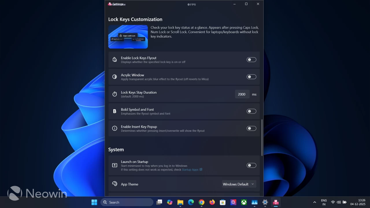 FluentFlyout app customizaton options