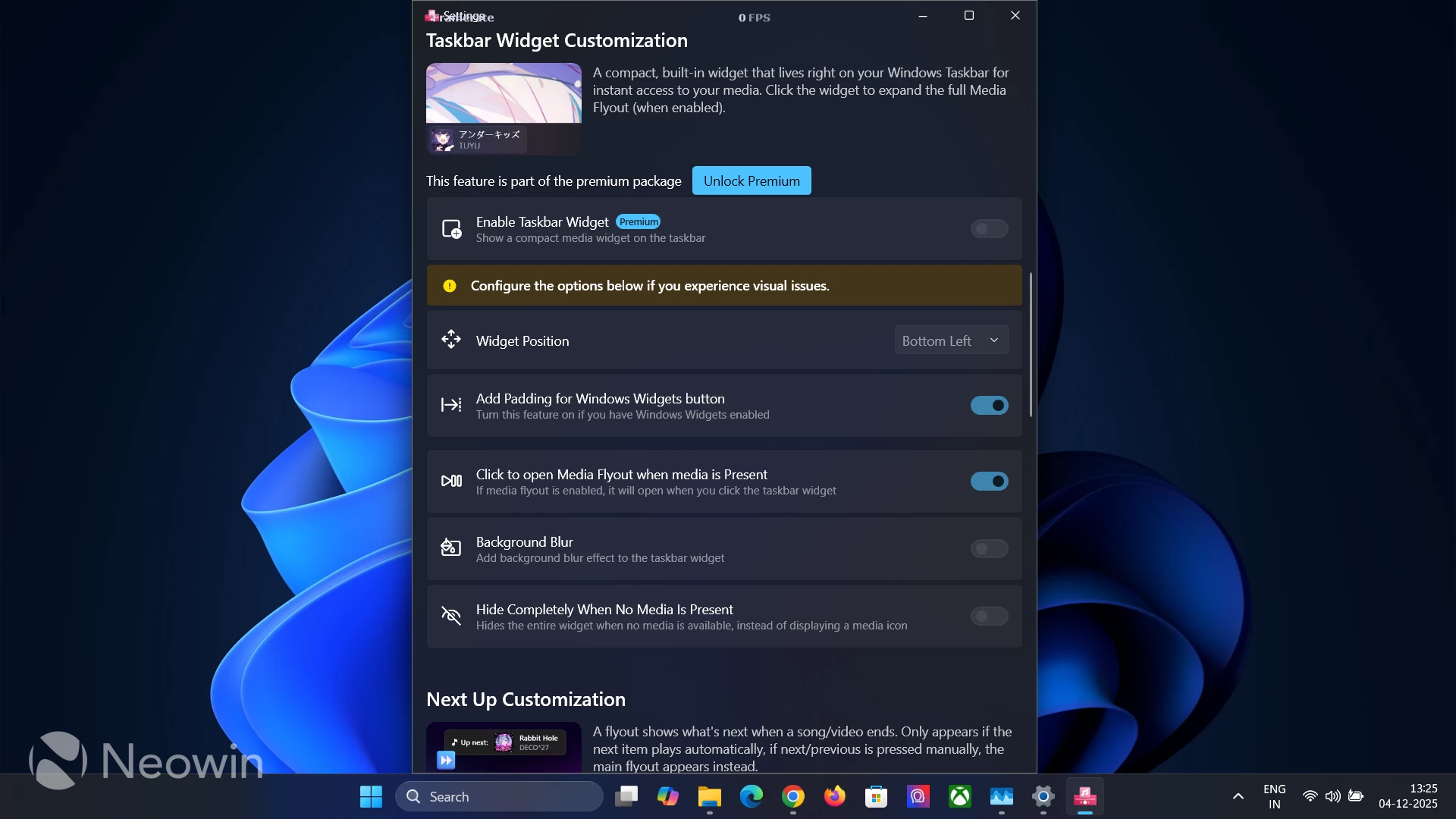 FluentFlyout app customizaton options