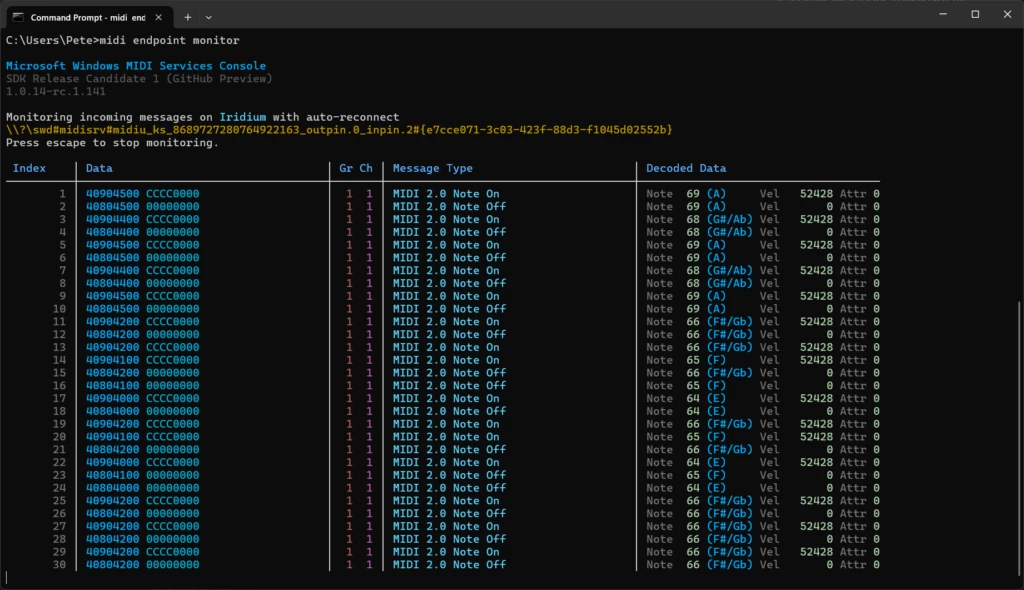 Windows MIDI Services Console Monitor