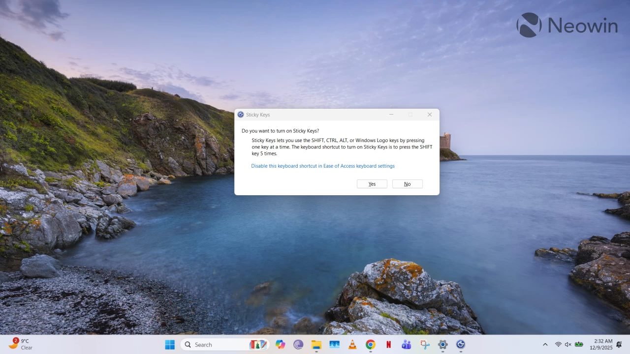Dialog box for Sticky keys in Windows 11