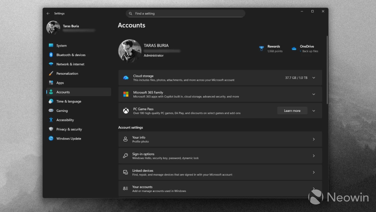 Subscriptions in the Windows 11s Settings app