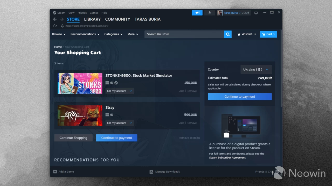 Steam client in Windows 11