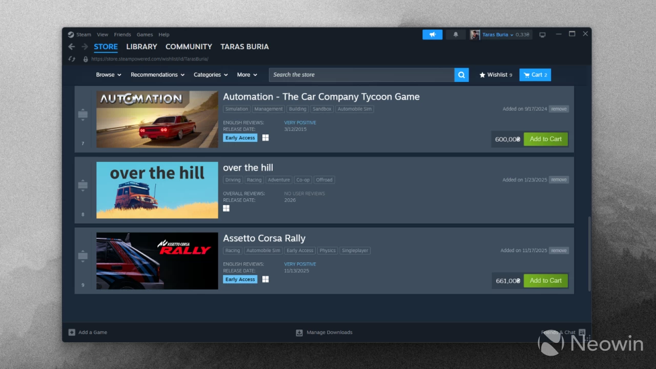 Steam client in Windows 11