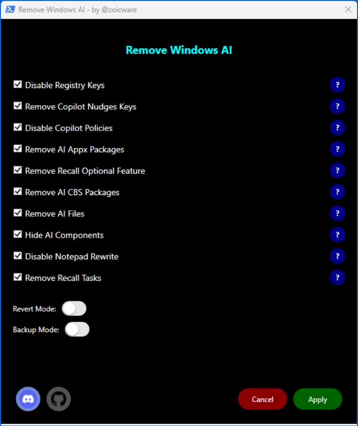 The Remove Windows AI script