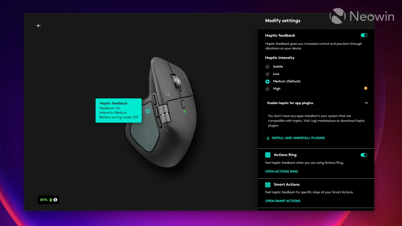 The Logitech Options Plus app