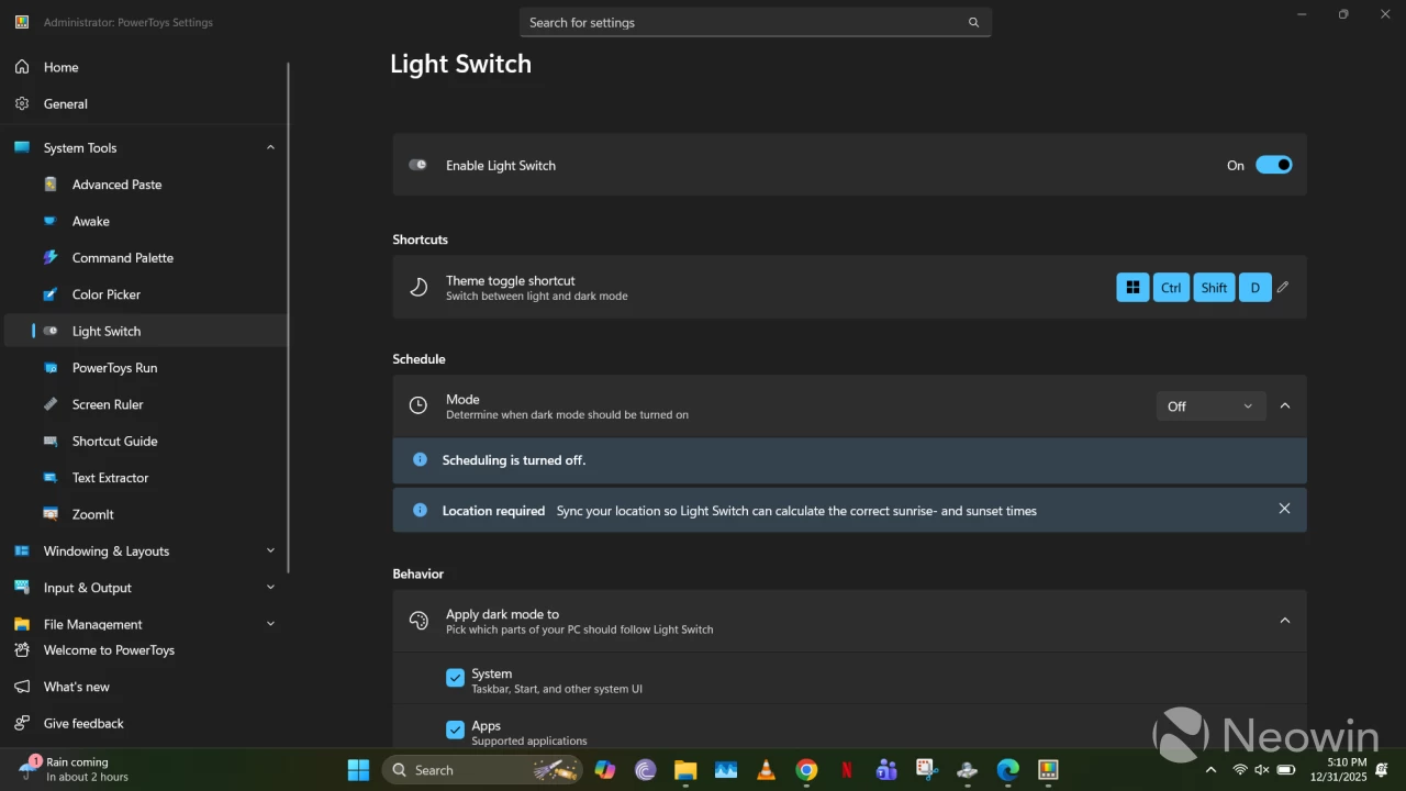Light Switch in Windows 11