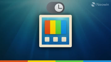 PowerToys and Light Switch icons on a plain blue background with a light beam coming from the top
