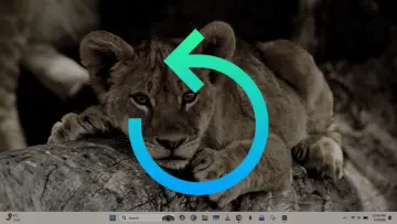 Windows 11 desktop darkened with Refresh icon superimposed on it