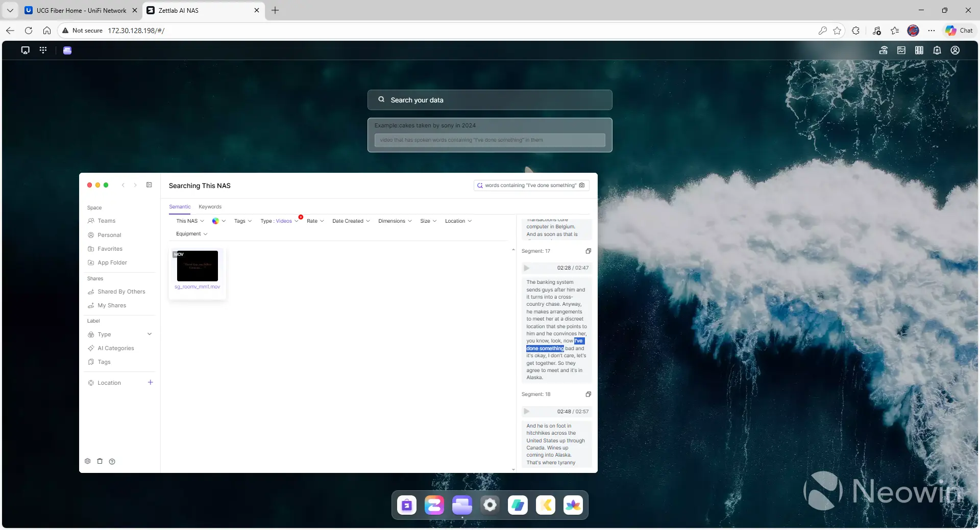 Screenshot showing search result of video with a specific phrase highlighted