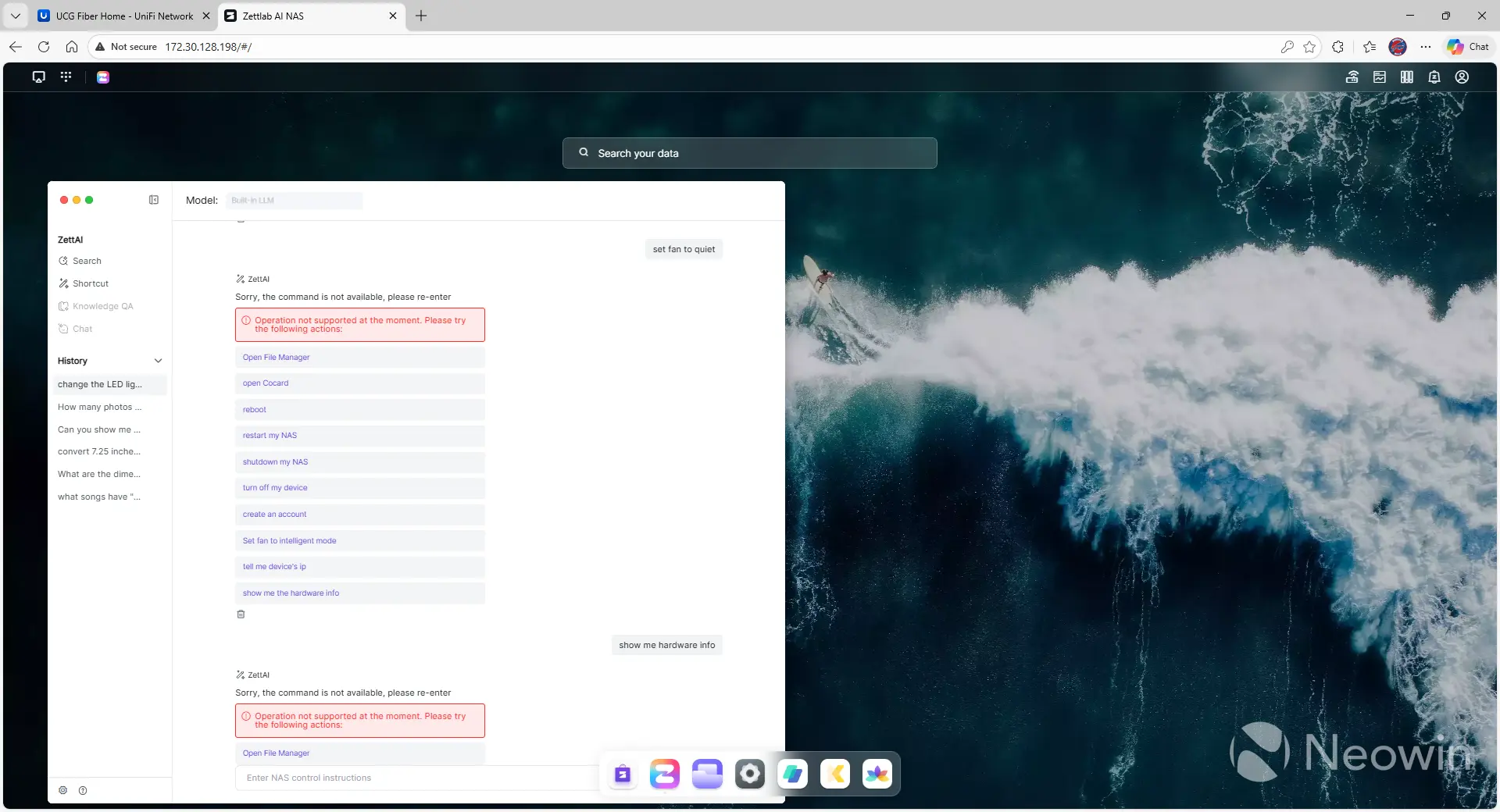 Screenshot showing AI control of the Zettlab D4 failing
