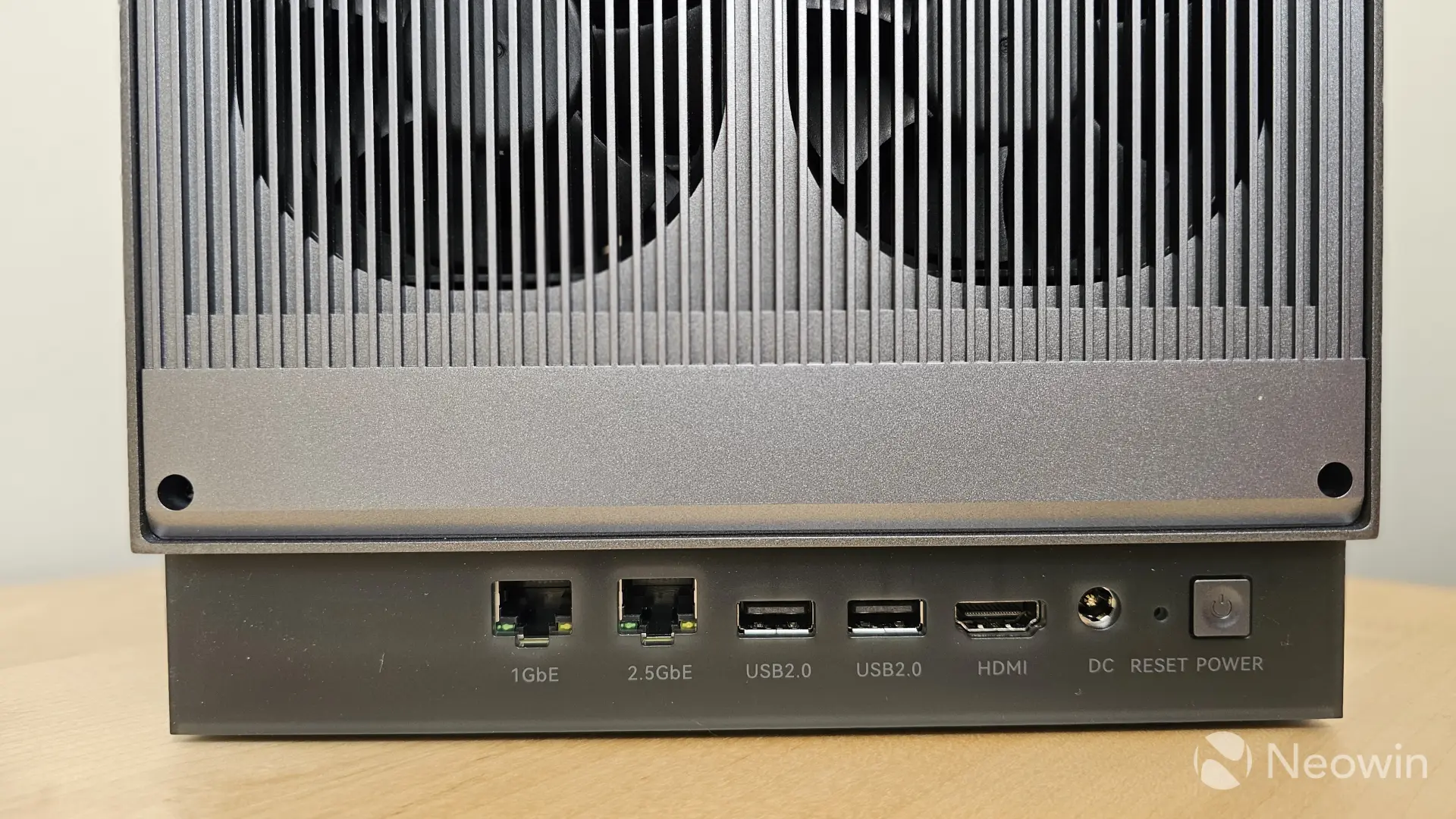 Photograph of the back of the Zettlab D4 showing HDMI RJ45 and USB ports