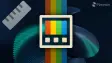 PowerToys logo on rainbow stripes and Windows wallpaper with Screen Ruler icon on top-left