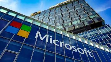 A Microsoft logo on a building