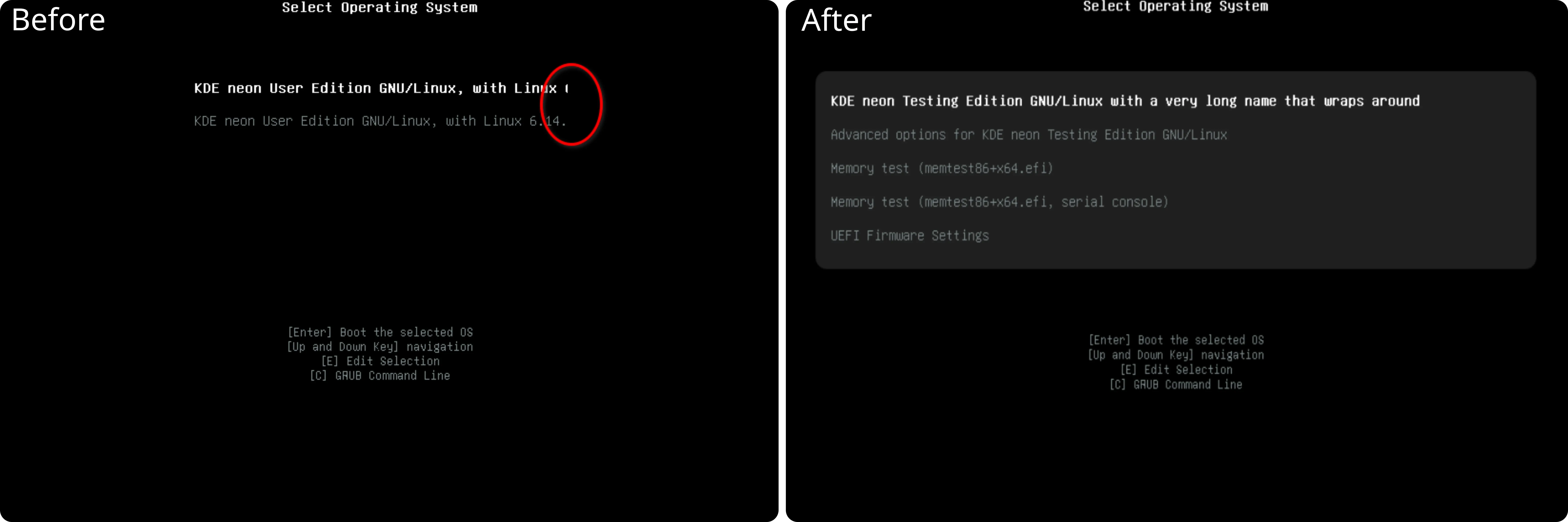 GRUB screen theme with more space for long text