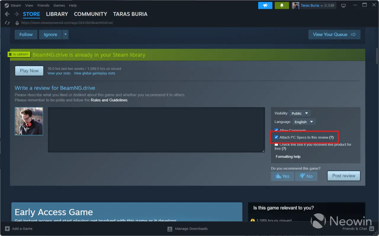 Steam PC specs in Reviews