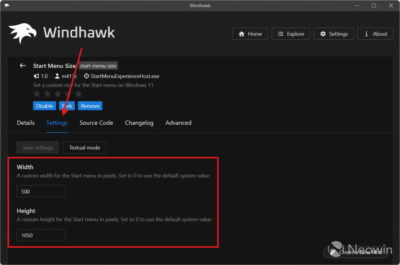 The Start Menu Size Mod in Windhawk