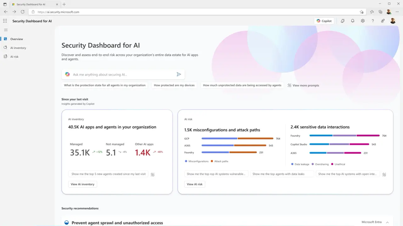 A screenshot of the Microsoft Security Dashboard for AI