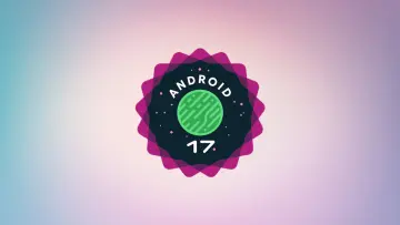 Android 17 logo on a pinkish background