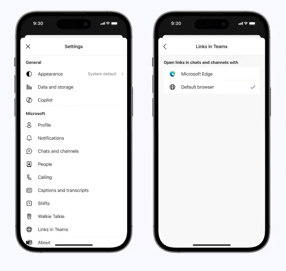 Links in Teams setting