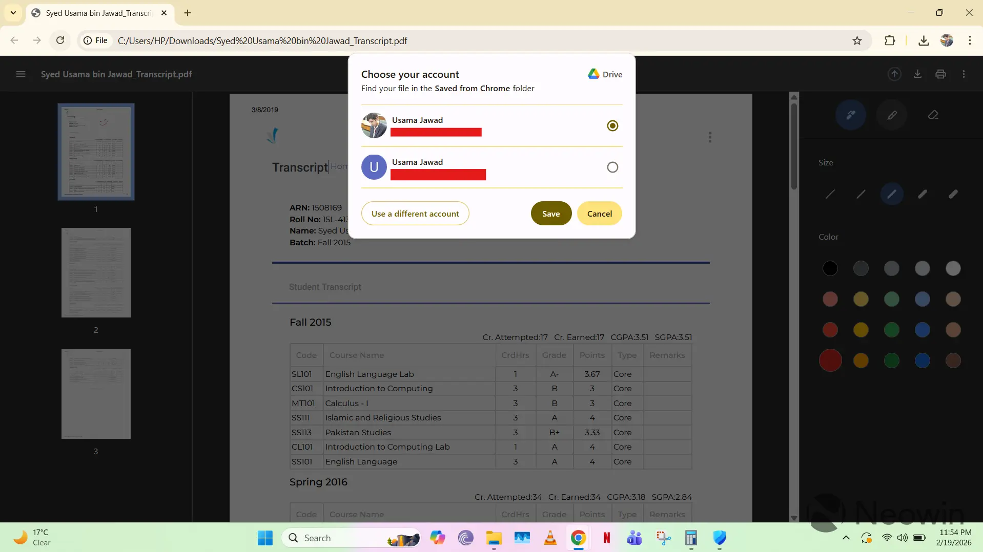 Save to Google Drive option in Google Chrome on Windows 11