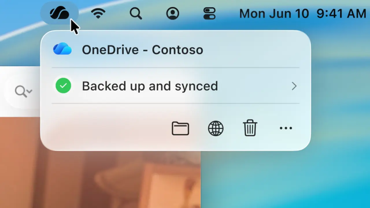 OneDrive Activity Center with Liquid Glass design on macOS
