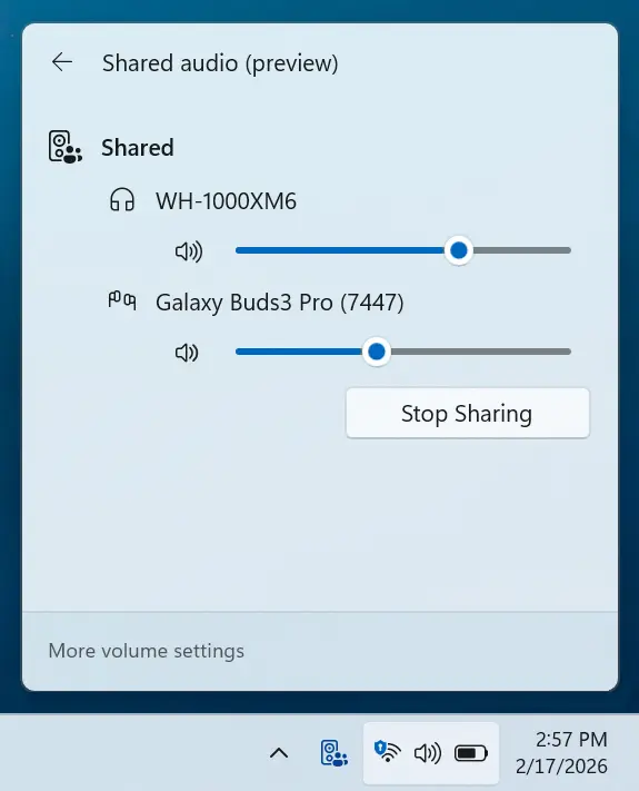 Shared Audio UI in Windows 11