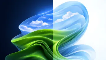 Windows 11 Bloom wallpaper with Windows XPs Bliss in it
