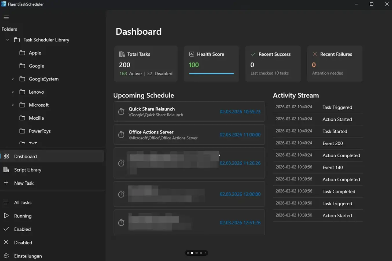 Screenshot of the FluentTaskScheduler