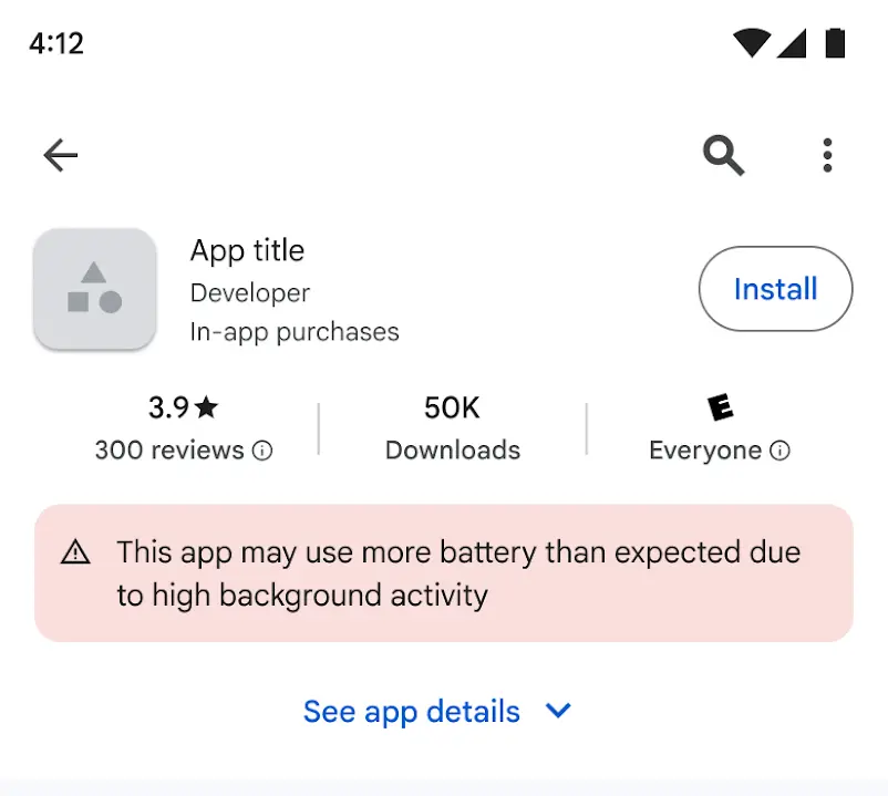 Battery warning on Google Play Store