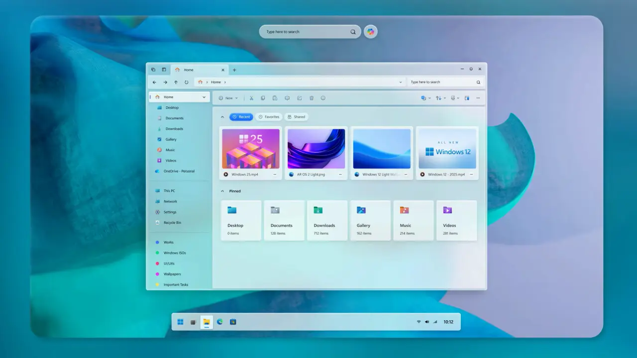 Screenshots of a File Explorer concept in Windows 12