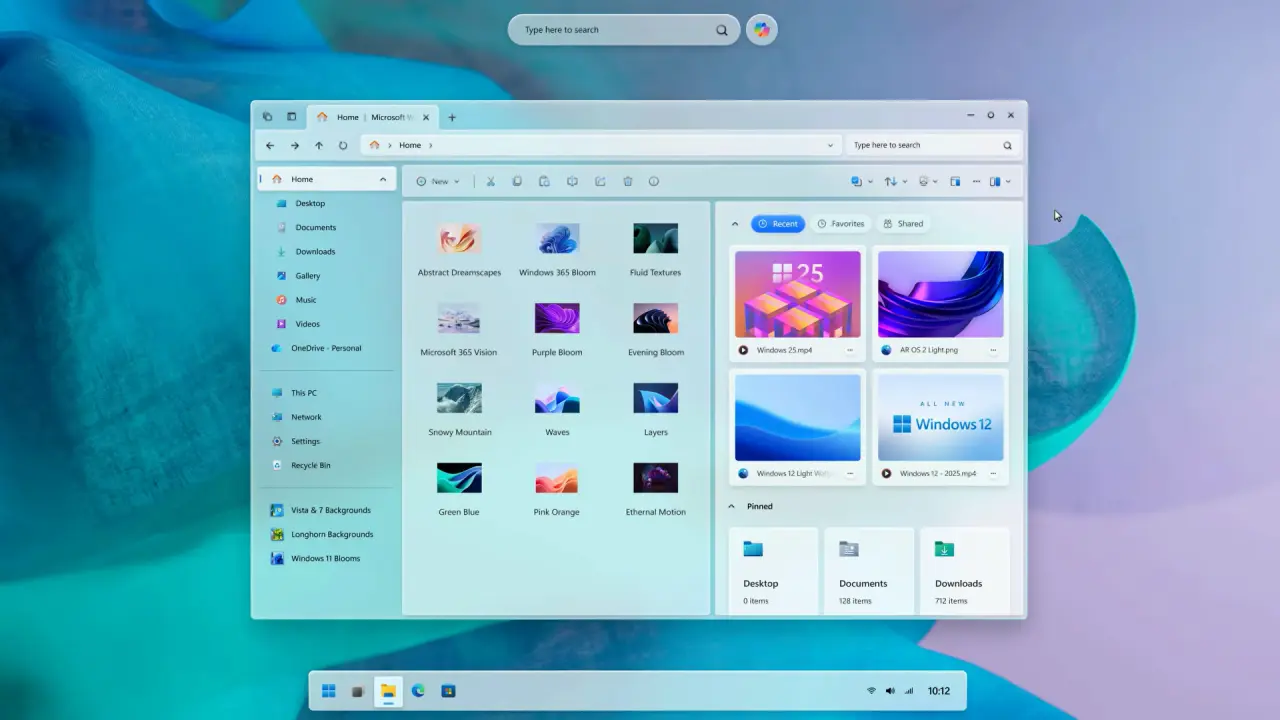 Screenshots of a File Explorer concept in Windows 12