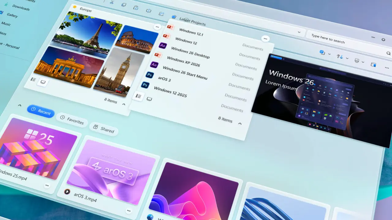 Screenshots of a File Explorer concept in Windows 12