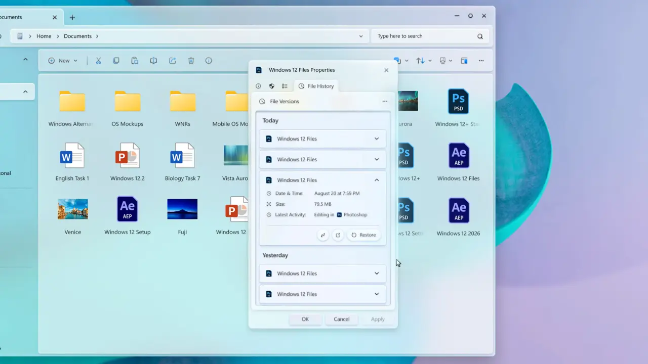 Screenshots of a File Explorer concept in Windows 12