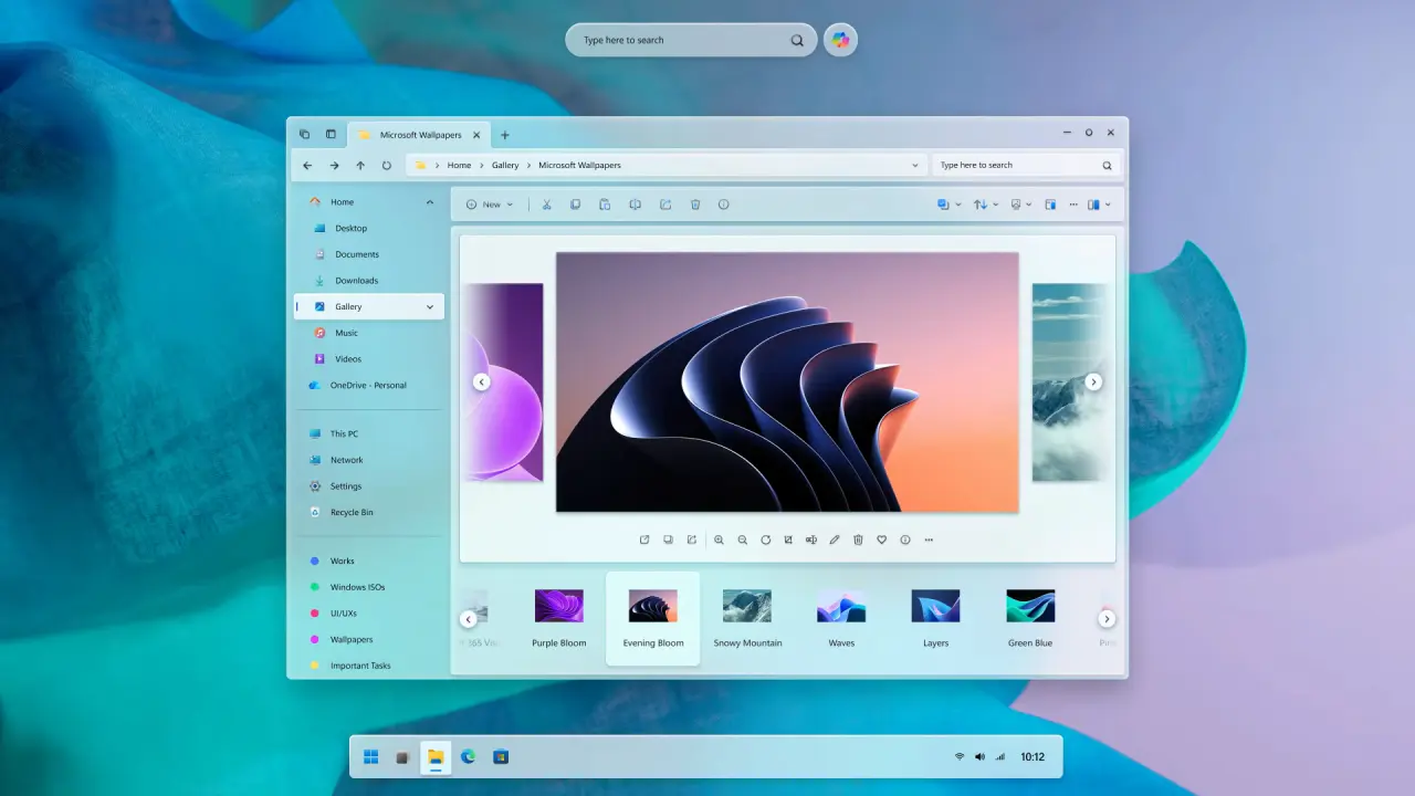 Screenshots of a File Explorer concept in Windows 12