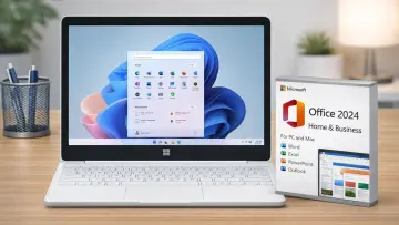 microsoft office 2024 and surface fe on a desk