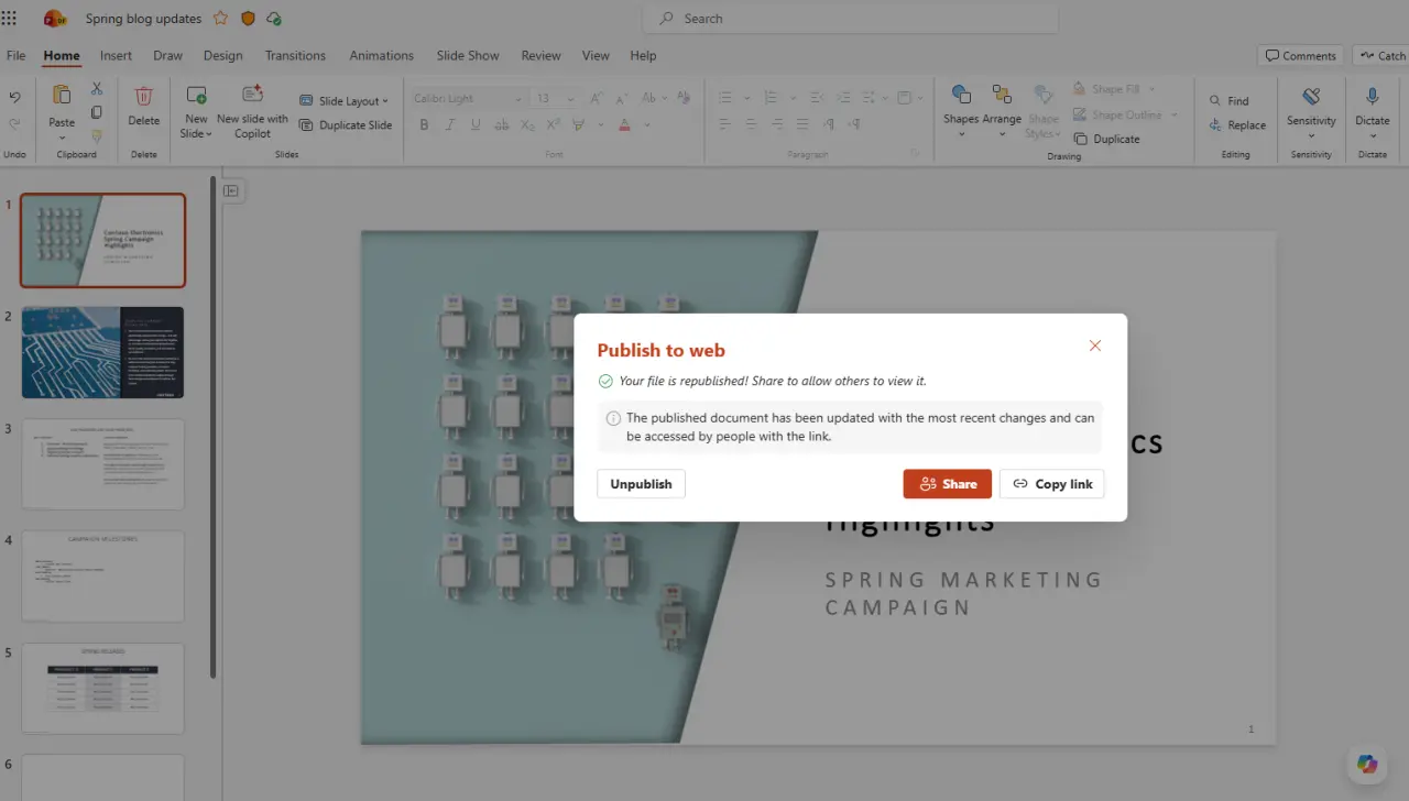Publish to web in PowerPoint for web