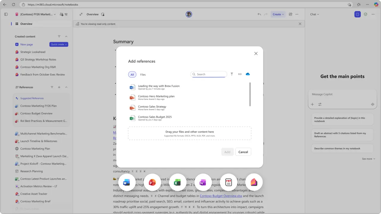 Screenshots of Microsoft Copilot Notebooks design refresh