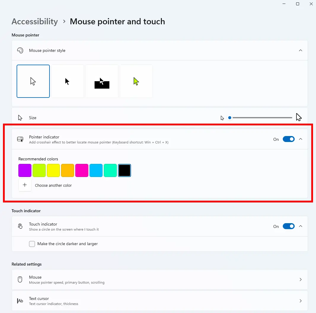 Mouse Crosshair in Windows 11