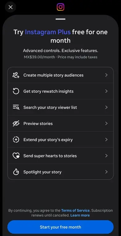 Instagram Plus perks