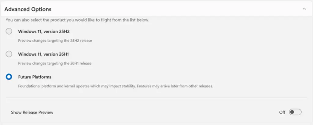 Redesigned Windows Insider Program settings