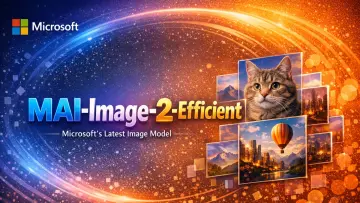 A graphic for Microsofts latest image model MAI-Image-2-Efficient with some sample images on the sid