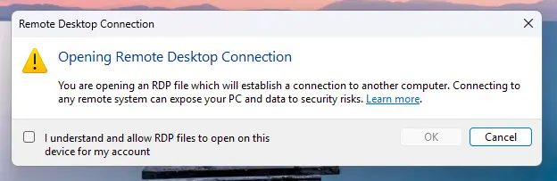 Remote Desktop files new dialogs