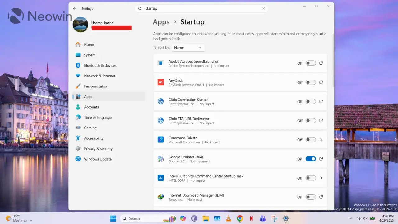 Windows 11 सेटिंग्ज पृष्ठ स्टार्टअप ॲप्स दर्शवित आहे